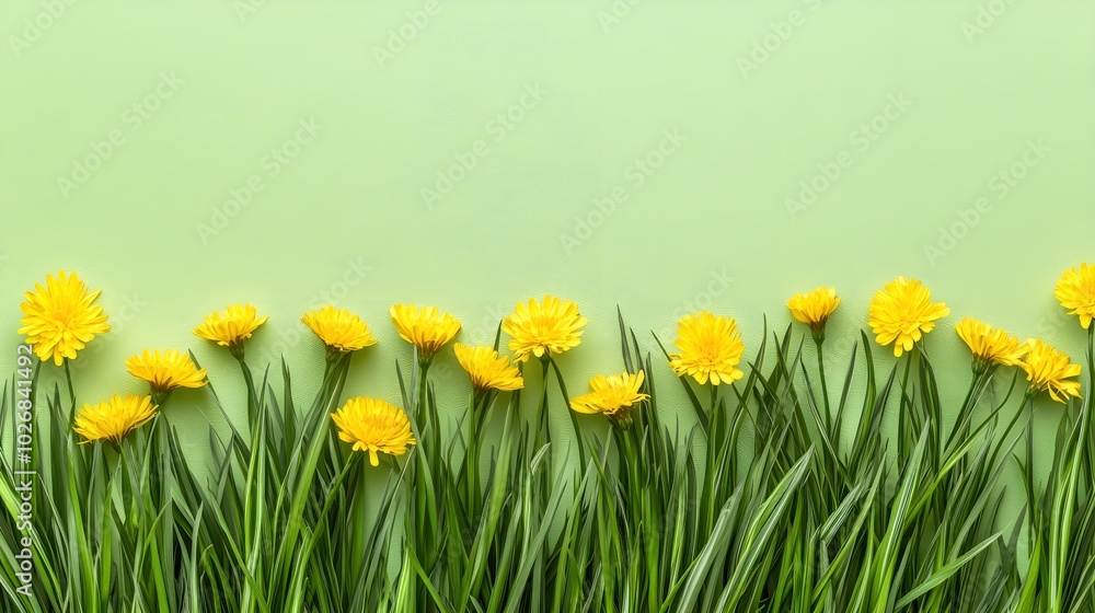 Fototapeta premium Bright Yellow Flowers on Soft Green Background