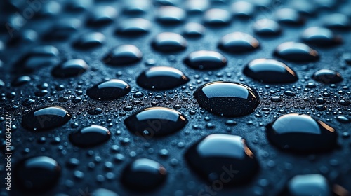 A macro shot of water drops on a waterproof membrane fabric, demonstrating new technology in waterproofing for active lifestyle footwear. photo