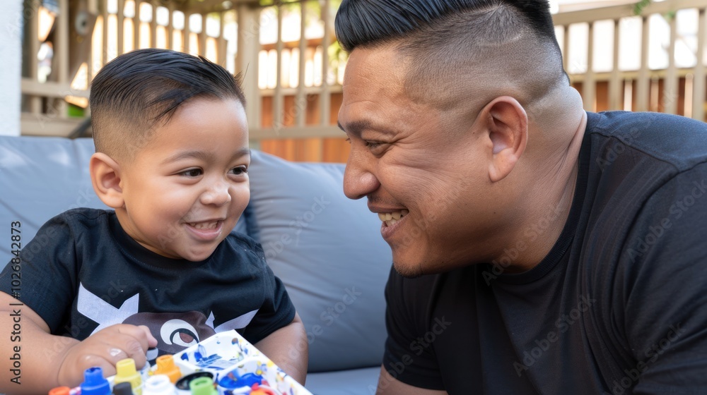 Obraz premium A Father and Son Share a Moment of Joy and Playfulness