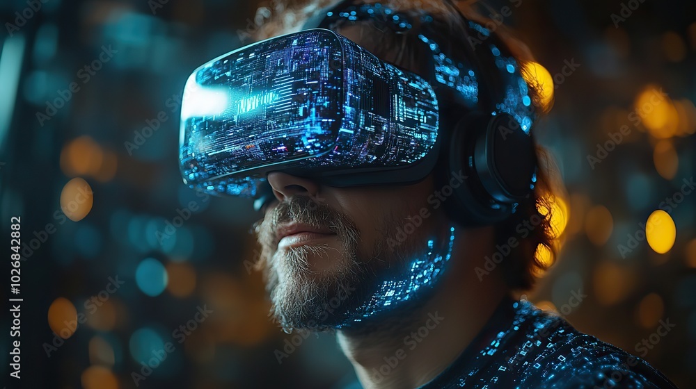 A man interacting with an innovative digital concept, showcasing new technology advancements. A man interacting with an innovative digital concept, showcasing new technology advancements.