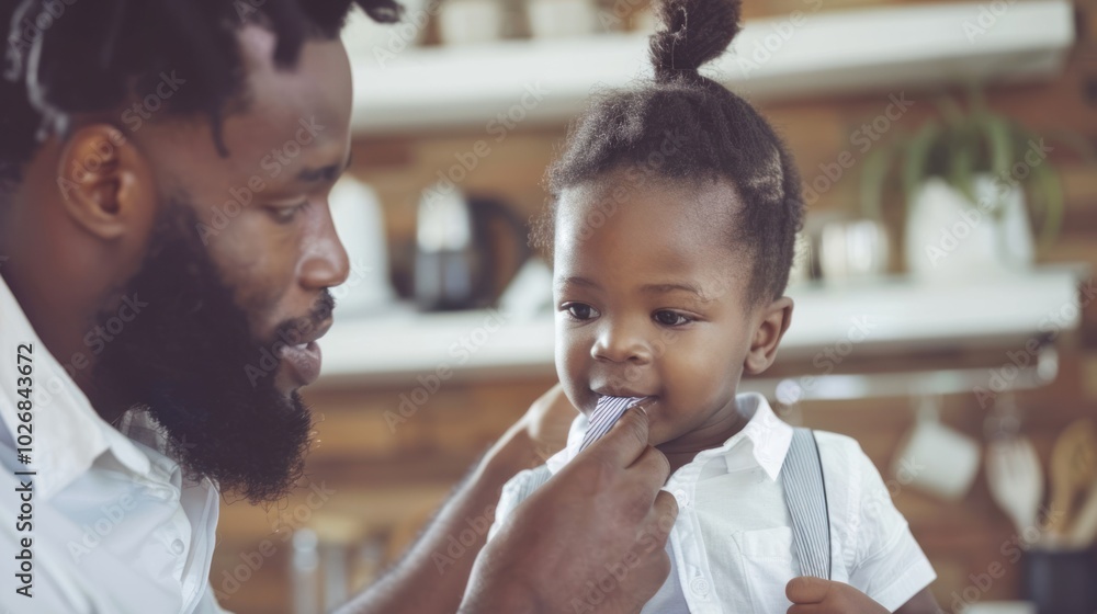 Father Dressing His Young Son in a White Shirt and Suspenders Father Dressing His Young Son in a White Shirt and Suspenders