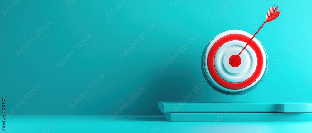 Target with arrow on turquoise background, symbolizing focus and achievement. Target with arrow on turquoise background, symbolizing focus and achievement.