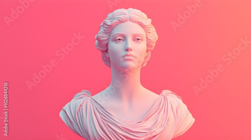 Elegant marble bust with soft pink gradient background