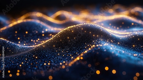 A modern abstract network of science and technology with gold lines, dots, and graphics set against a hi-tech blue background, symbolizing future connectivity.