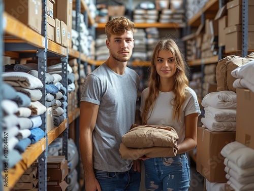 Volunteers organizing a clothing drive for those in need. photo