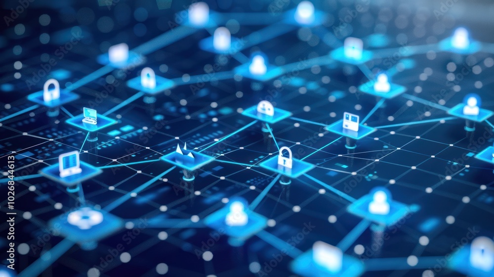 Obraz premium Abstract Digital Network with Interconnected Icons