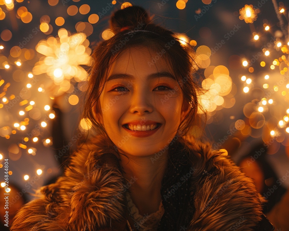 A group of friends celebrating Lunar New Year with fireworks A group of friends celebrating Lunar New Year with fireworks