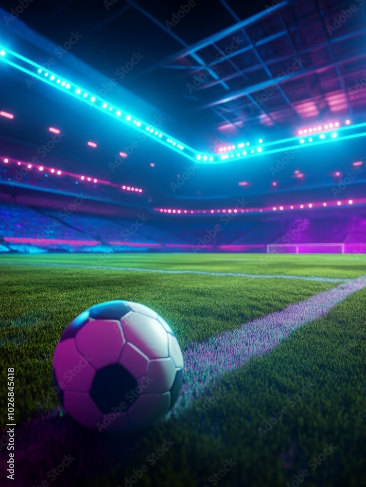 Obraz premium Vibrant Soccer Stadium with Ball in Low Perspective