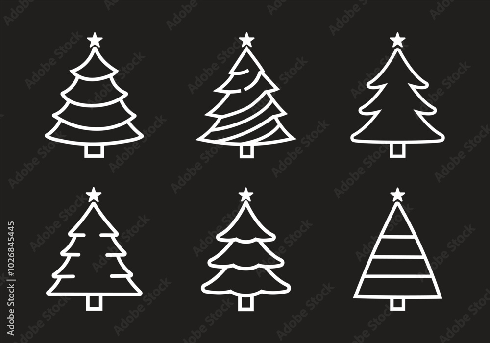 Obraz premium Vector Hand Drawn Christmas Trees Icon Set