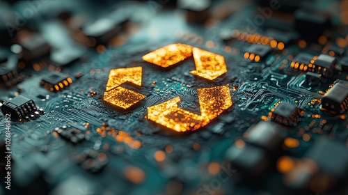Wallpaper Mural A recycling symbol on a circuit board represents innovative technology and the ethical implications of green systems. Torontodigital.ca