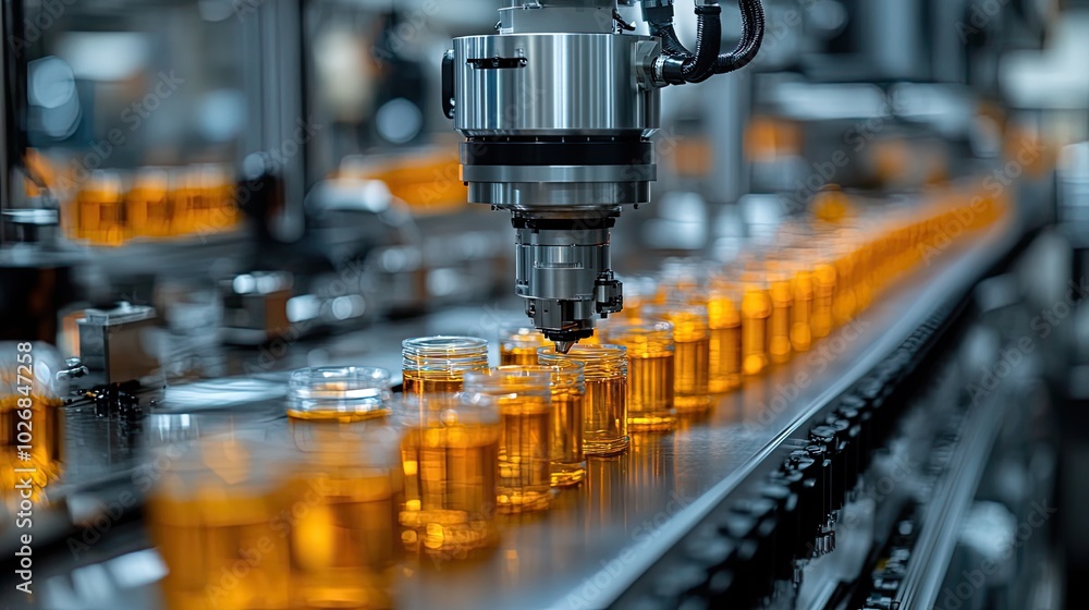 A robotic system grips a container from an injection machine, showcasing advanced technology in industrial automation and precision handling. A robotic system grips a container from an injection machine, showcasing advanced technology in industrial automation and precision handling.