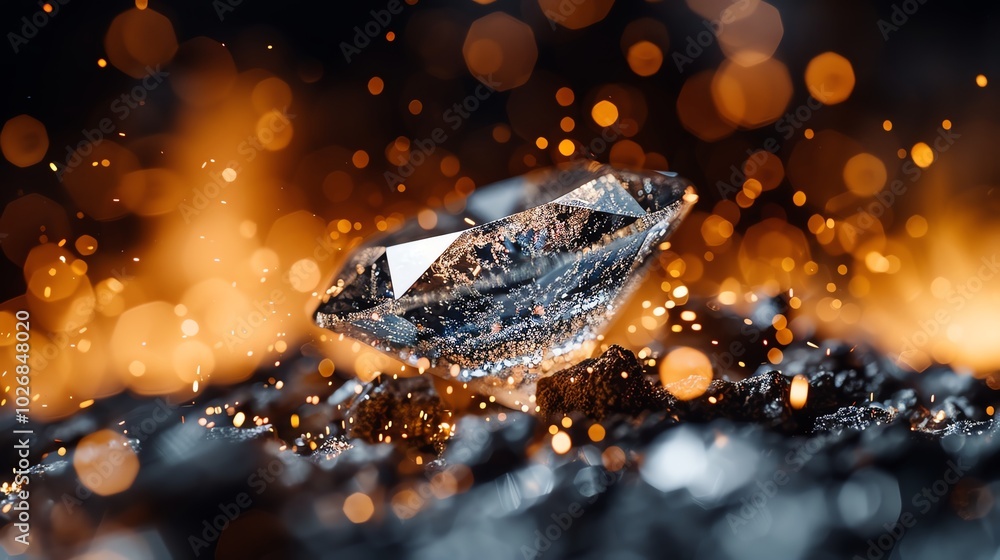 A diamond being forged in fire, molten metal and sparks flying, A diamond being forged in fire, molten metal and sparks flying,