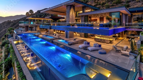 Modern Luxury Home with Infinity Pool and Waterfall Feature