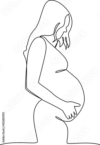 Pregnant woman one line art vector