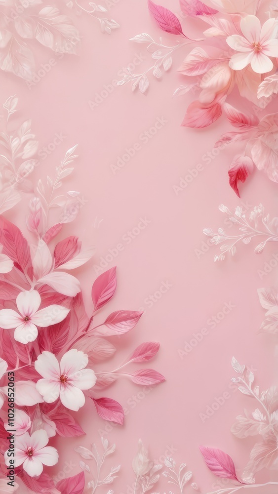 Pink and white floral leaves and petals on soft pink background Pink and white floral leaves and petals on soft pink background