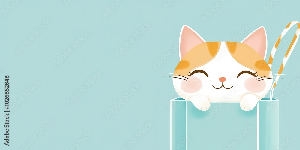 Fototapeta premium Playful Cat Peeking from Shopping Bag Background