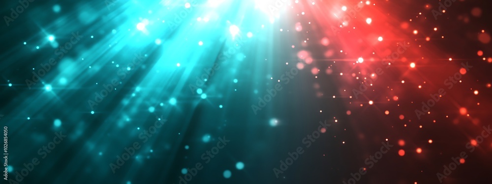 Naklejka premium Abstract background with blue and red light beams and bokeh.