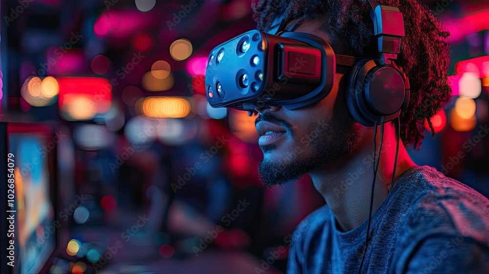 A user is fully immersed in a gaming environment using virtual reality glasses, highlighting the depth of virtual experiences available in modern technology. A user is fully immersed in a gaming environment using virtual reality glasses, highlighting the depth of virtual experiences available in modern technology.
