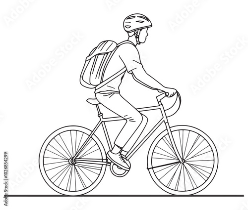 Person riding a bicycle, Bicycle delivery logistics courier, Delivery boy, Man riding bicycle line art vector