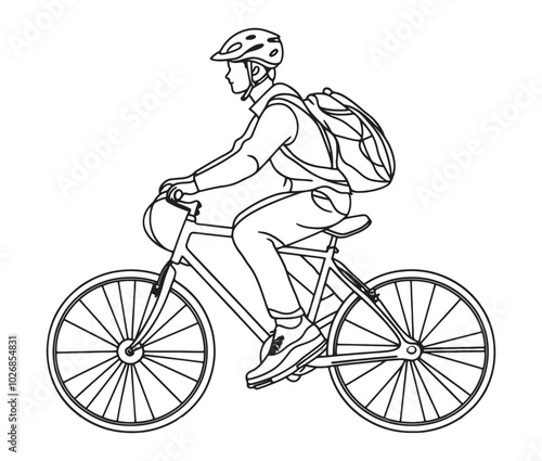 Person riding a bicycle, Bicycle delivery logistics courier, Delivery boy, Man riding bicycle line art vector