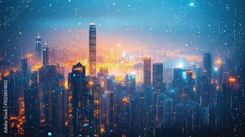 Wallpaper Mural A view of a modern city skyline with a technology-focused concept, providing an abstract background suitable for a business website banner. Torontodigital.ca