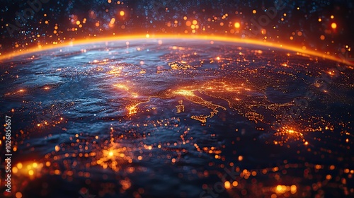 A visualization of energy digitalization and global communication technology, highlighting the interconnected world of business and the Internet of Things.