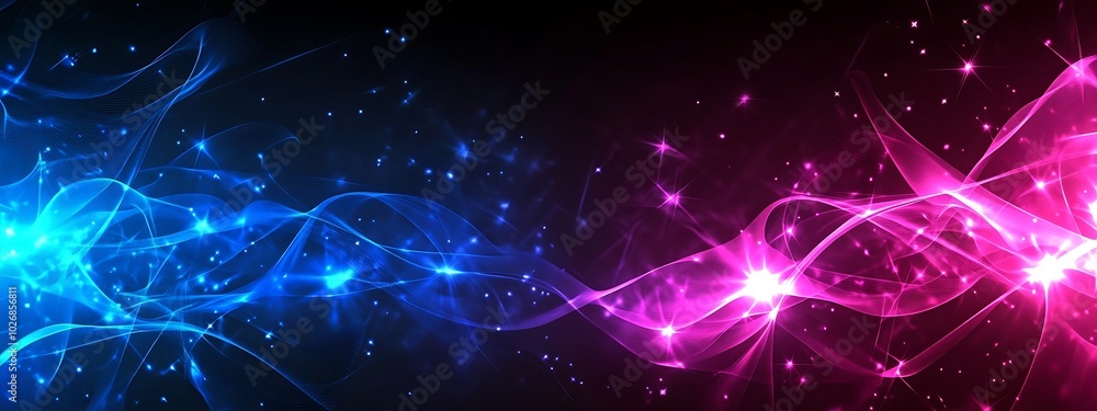 Abstract background with glowing blue and pink waves. Abstract background with glowing blue and pink waves.