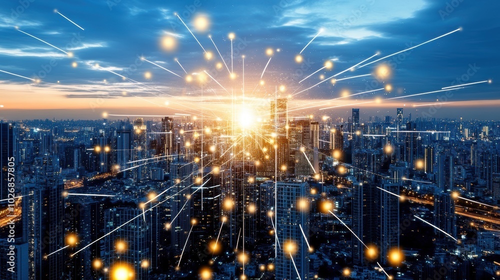 Vibrant Cityscape with Innovative Light Effects Vibrant Cityscape with Innovative Light Effects