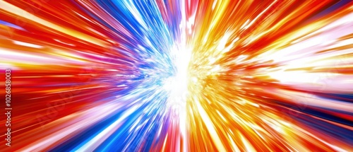 Vibrant explosion of colors, showcasing dynamic light streaks in red, blue, and yellow on a white isolated background.