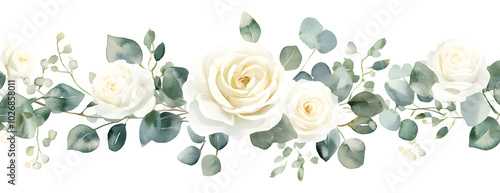 Abstract white flower with green leaf clipart isolated on transparent background, PNG