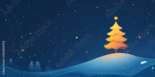 Fundo mágico de natal com céu noturno em tons de azul estrelado com árvore de Natal e espaço para texto e conteúdos