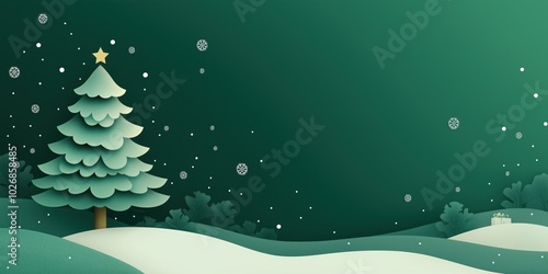 Fundo mágico de natal com estrelas em tons de verde com árvore de Natal e espaço para texto e conteúdos