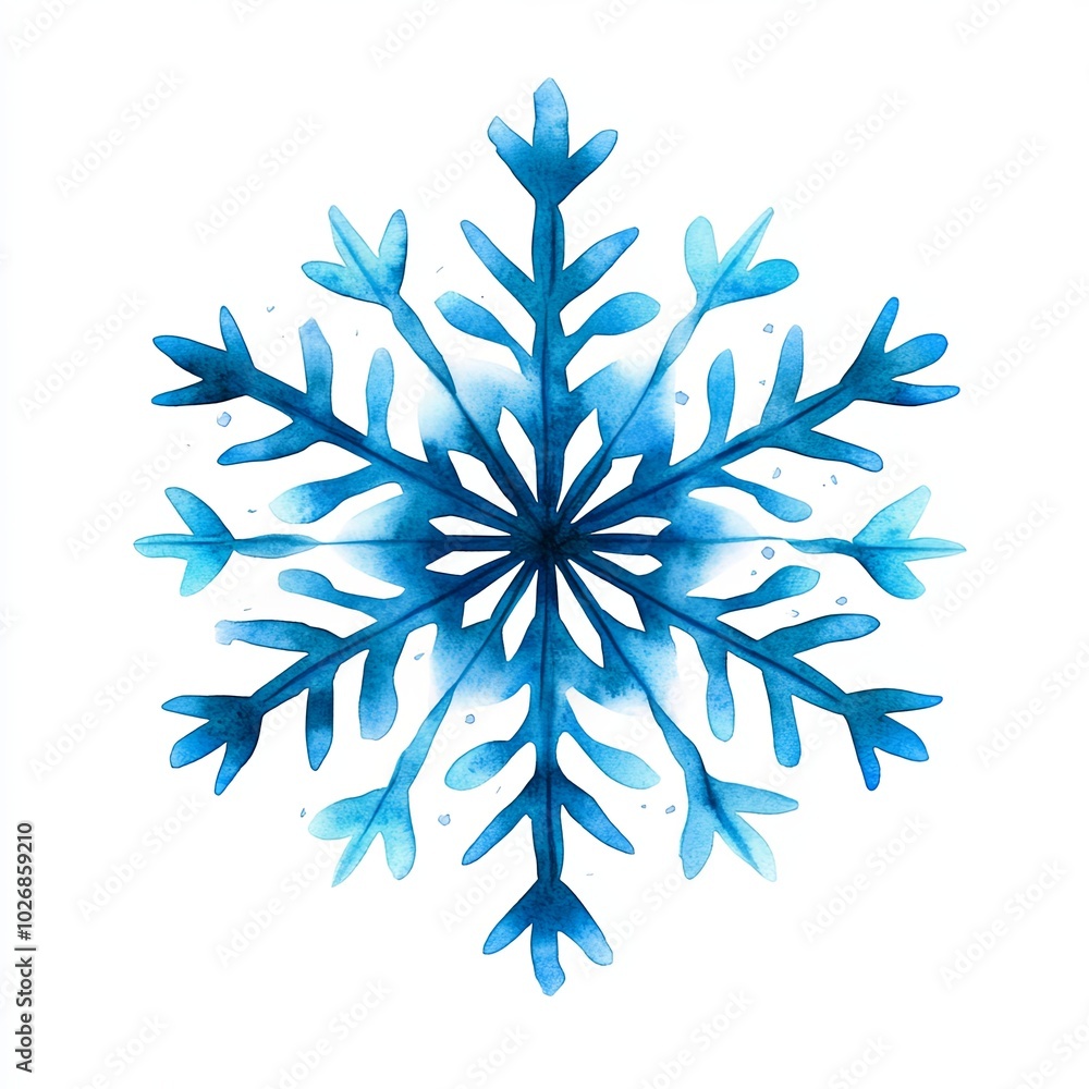 Elegant watercolor snowflake design in blue tones Elegant watercolor snowflake design in blue tones