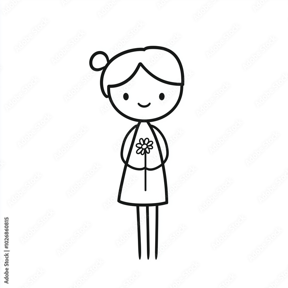 Little girl figurine, simple vector logo on white background, minimalist design, hand drawn lines, flat illustration, vector style, simple linear drawing Little girl figurine, simple vector logo on white background, minimalist design, hand drawn lines, flat illustration, vector style, simple linear drawing