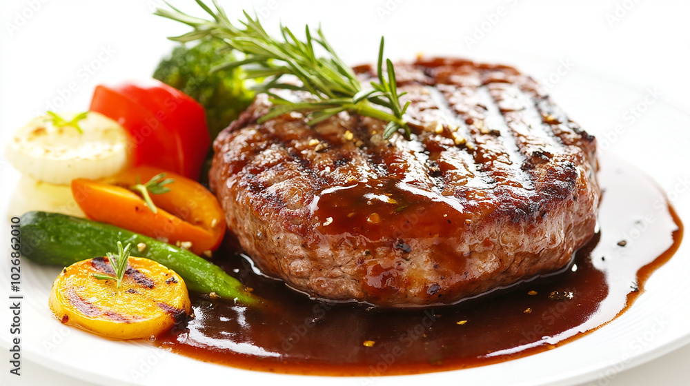 Hamburger steak with rich demi-glace sauce and vegetables Hamburger steak with rich demi-glace sauce and vegetables