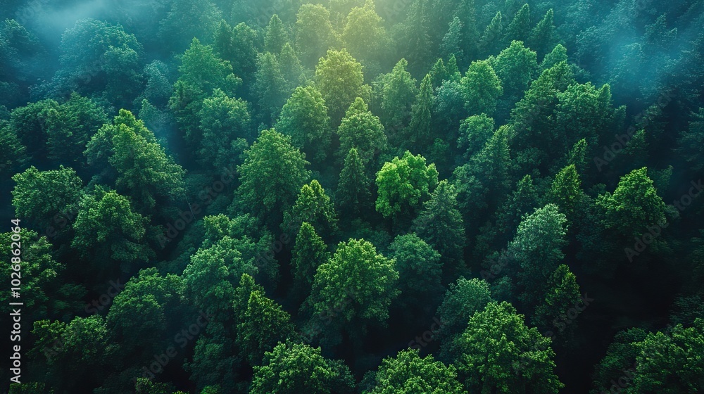 An aerial view of a green forest combined with environmental technology concepts, focusing on green transformation. An aerial view of a green forest combined with environmental technology concepts, focusing on green transformation.