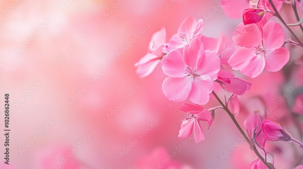 Obraz premium Delicate Pink Flowers in Soft Blurred Background