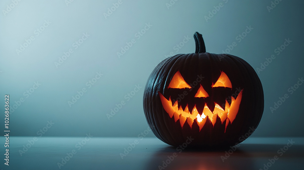 Halloween pumpkin with a carved scary face glowing Halloween pumpkin with a carved scary face glowing