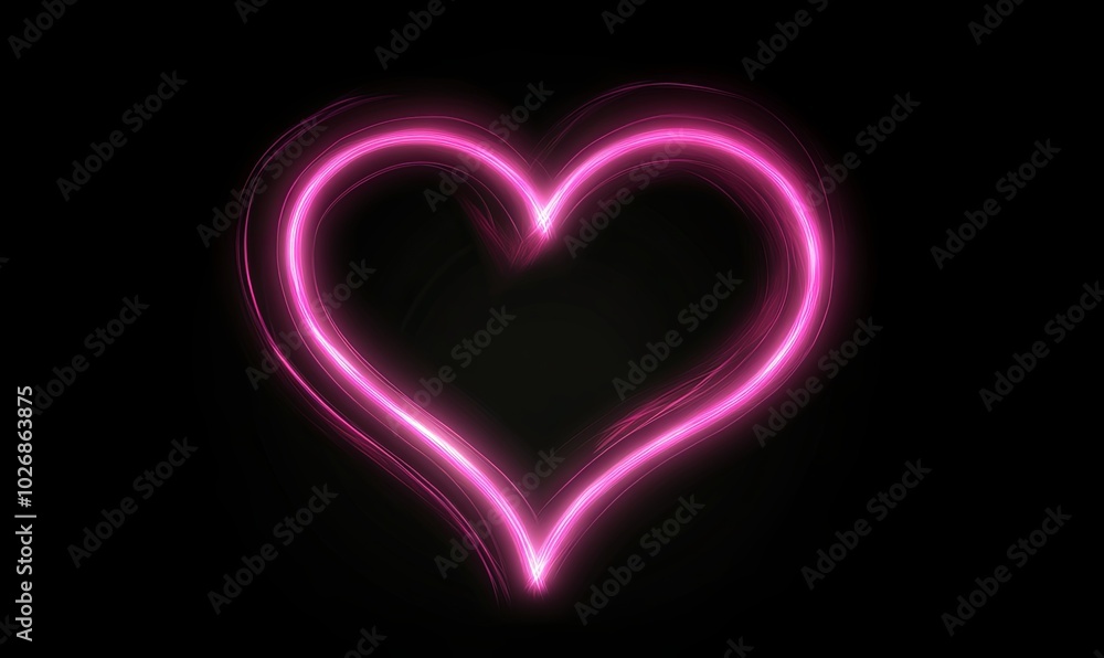 Pink neon heart shape glowing on black background. Pink neon heart shape glowing on black background.