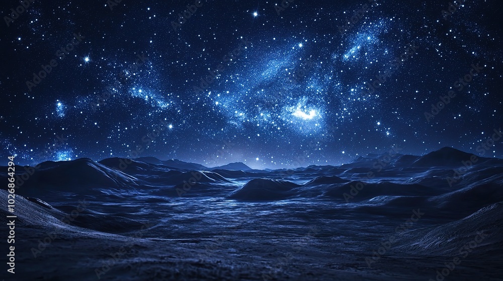 Celestial Night Sky Over Alien Landscape Celestial Night Sky Over Alien Landscape