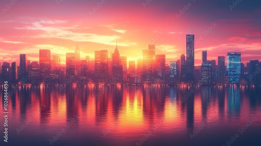 Fototapeta premium An illustration of a smart city integrating community networking, cloud technology, and internet communication in a digital cityscape.