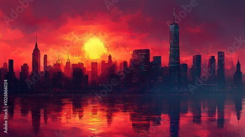 Wallpaper Mural Artistic illustration of New York City, highlighting the iconic urban landscape with a blend of traditional and digital elements. Torontodigital.ca