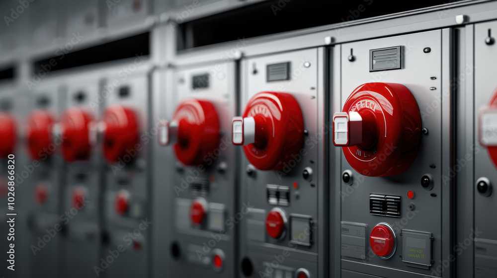 High quality image of fire alarm systems installed in construction site, showcasing red alarm buttons and control panels. These systems are essential for safety and emergency response High quality image of fire alarm systems installed in construction site, showcasing red alarm buttons and control panels. These systems are essential for safety and emergency response