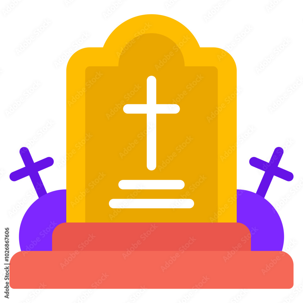 Obraz premium A colorful cartoon-style gravestone featuring a prominent cross, perfect for Halloween themes or artistic memorial illustrations.