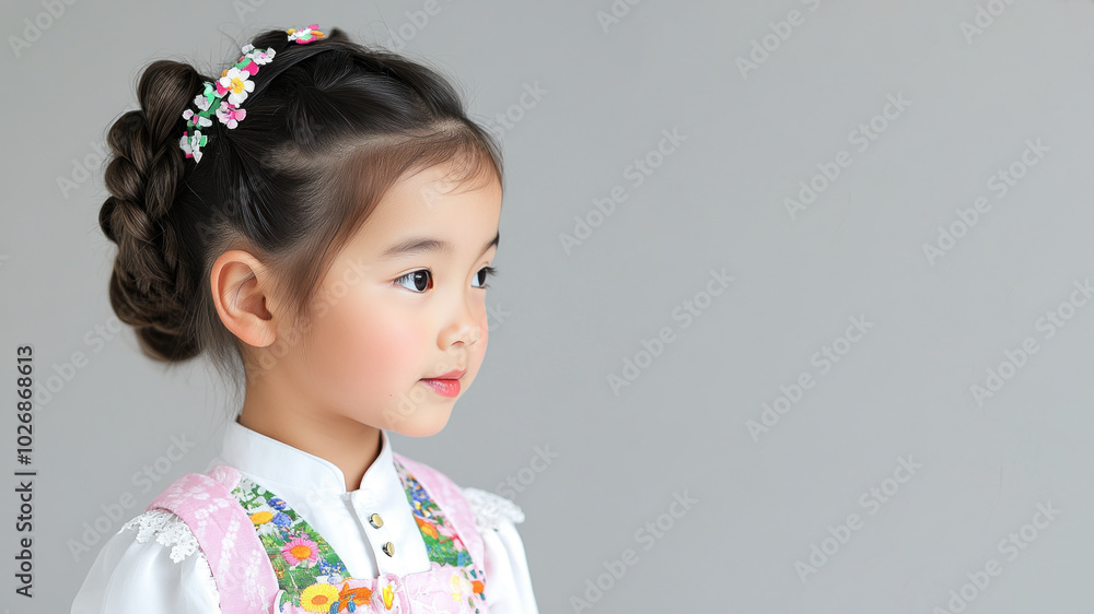 Chinese little girl wearing traditional bavarian dirndl cloth isolated Chinese little girl wearing traditional bavarian dirndl cloth isolated