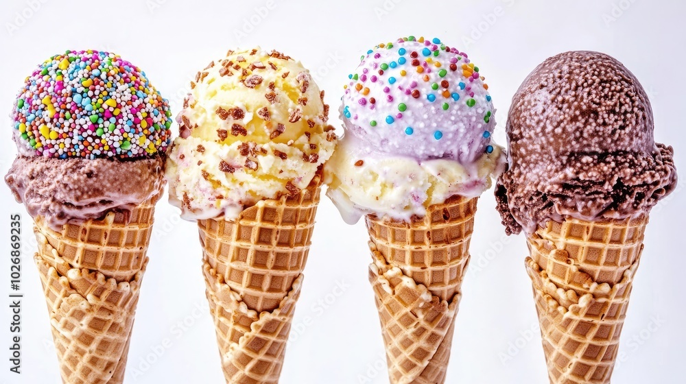 Delicious Ice Cream Cones With Varied Toppings on a Sunny Day Generative AI