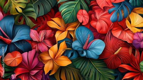 Wallpaper Mural Vibrant Tropical Foliage in Bold Colors Torontodigital.ca
