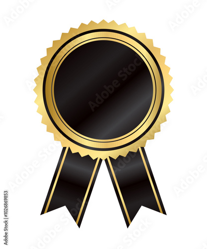 Blank sticker label with ribbon, gold badge and Black ribbon Decoration vector isolated Premium Quality text product, for book cover label or your product the Best