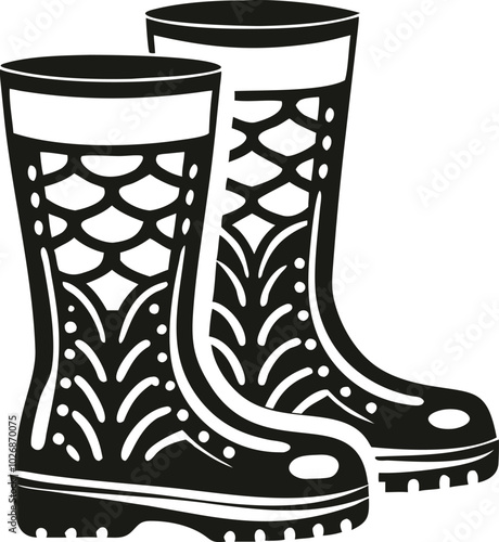 Rubber garden boots vector silhouette