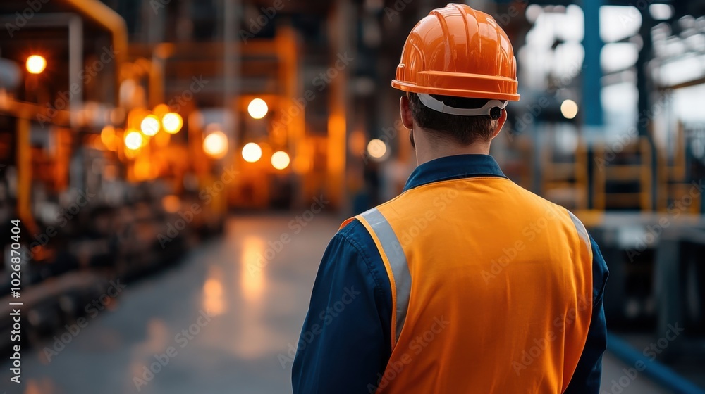 Worker in Safety Gear at Industrial Site Worker in Safety Gear at Industrial Site